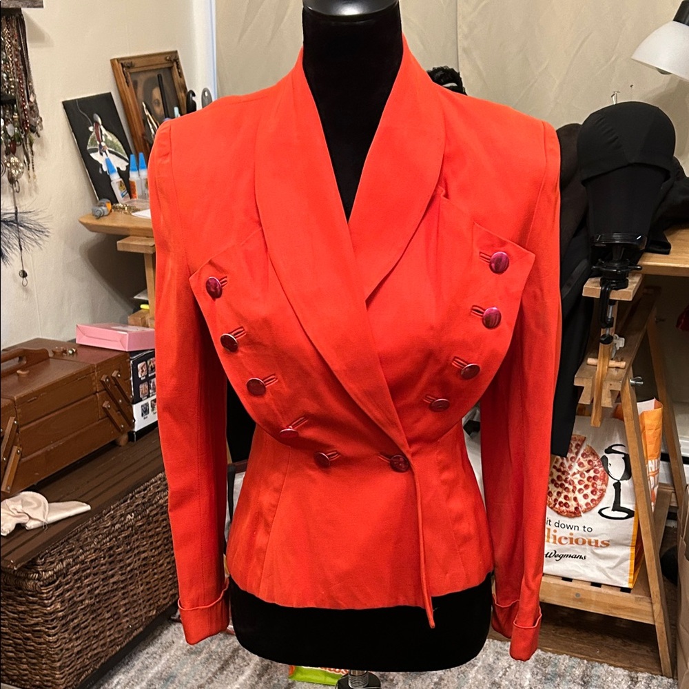 Women's Red Double-Breasted Blazer Jacket